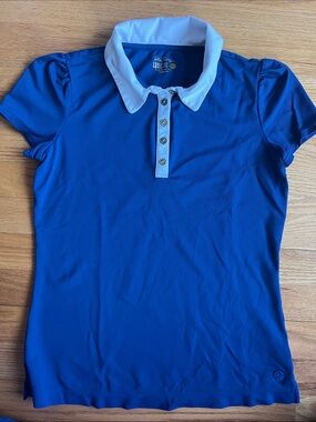 Lilly Pulitzer Luxletic Blue Polo Top with White Collar. Golf. Tennis. Casual.